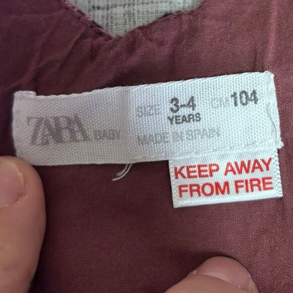 Zara 2-3years Girl Dark Red Checkered Cotton Dungaree Pinafore Dress School - Picture 3 of 5